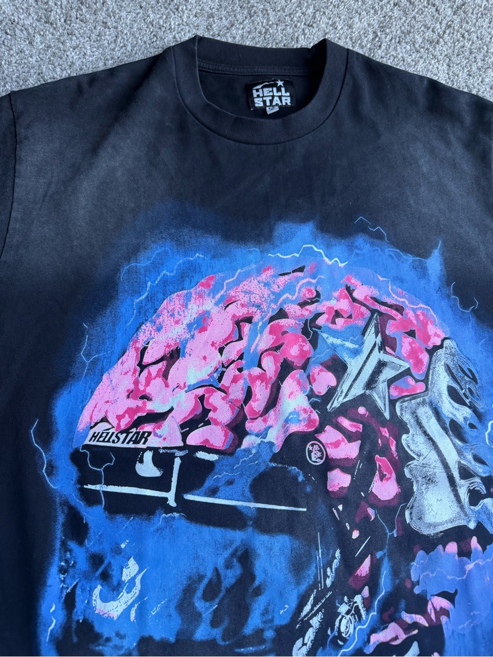 Hellstar Kids Black Short-Sleeve Tee with Pink & Blue Graphic